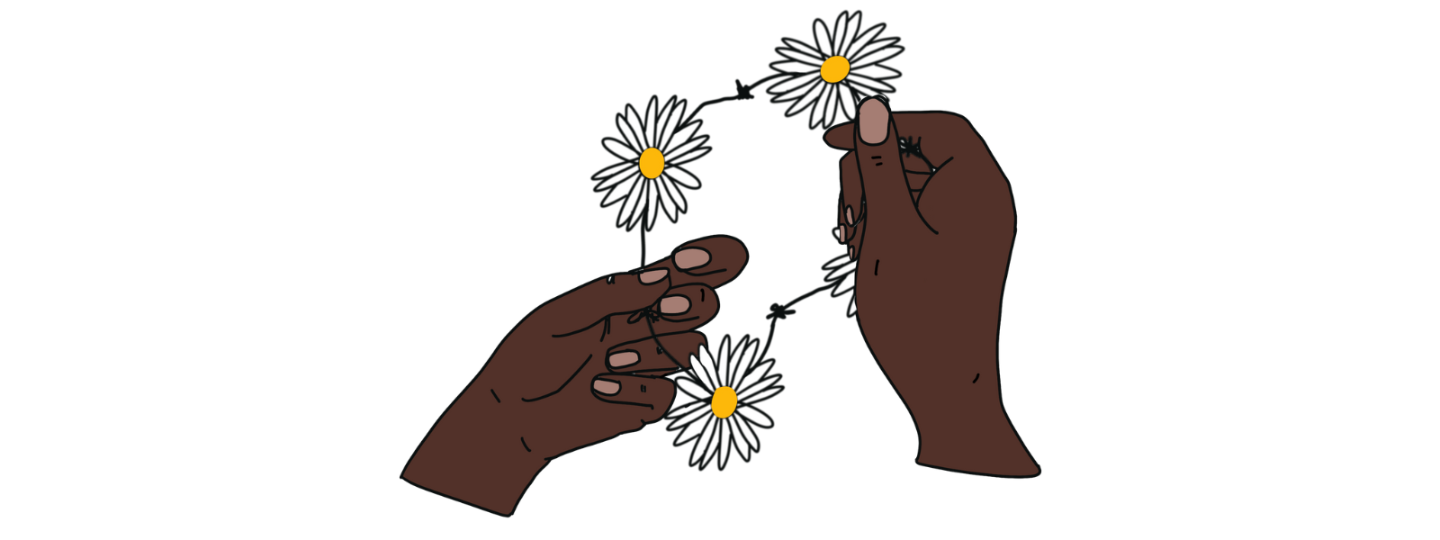 Illustration of hands holding a daisy chain.