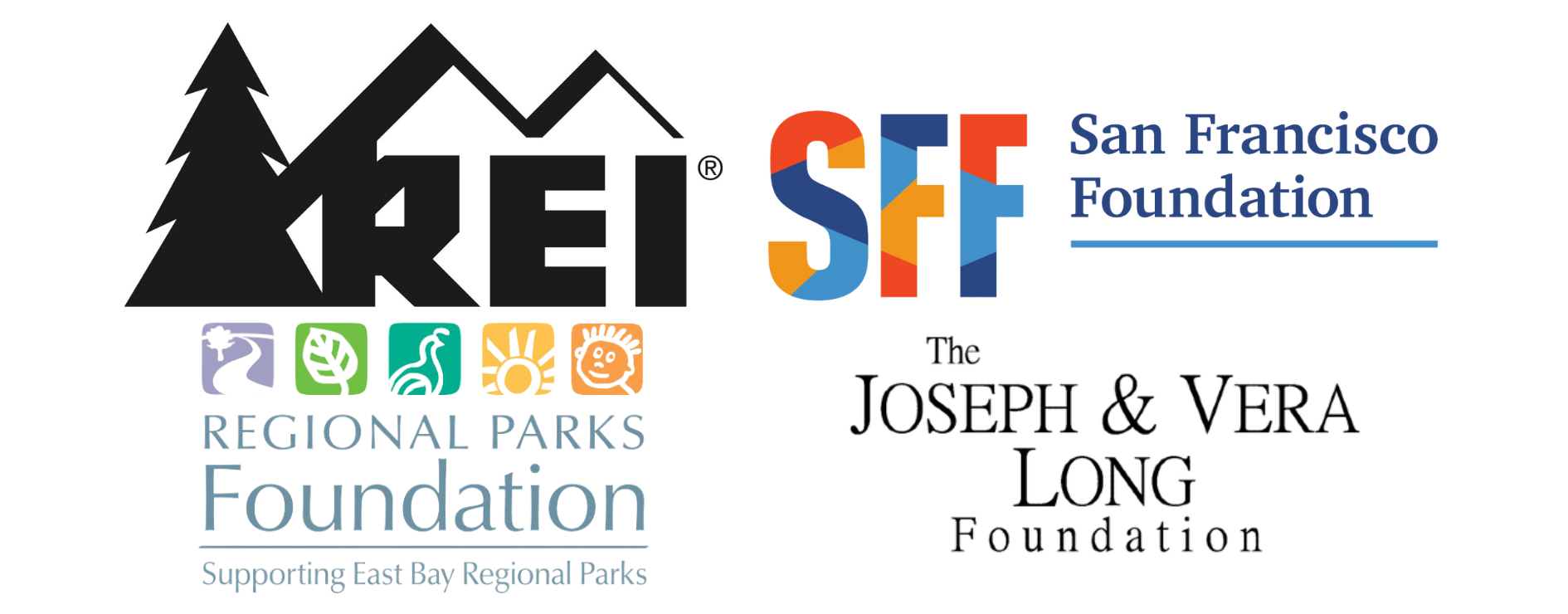 Partner Logos: REI Foundation, San Francisco Foundation, Regional Parks Foundation, The Joseph and Vera Long Foundation